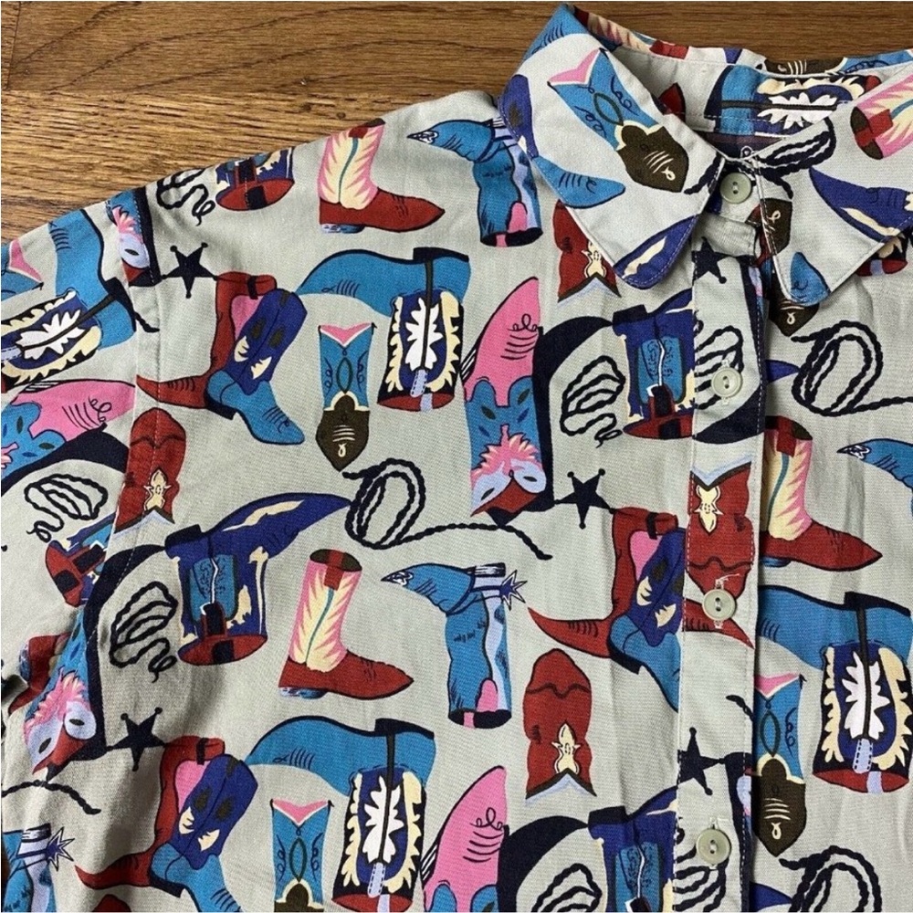 Vintage Woolrich Novelty Western Cowboy Boots Print Button Up Shirt - Picture 3 of 11
